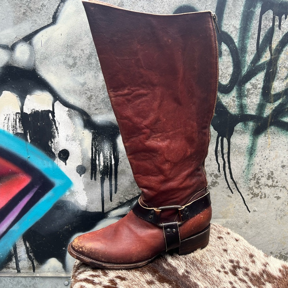 FREEBIRD PHILLY Tall Harness Boots in Distressed Rust Cowgirl - Picture 11 of 16
